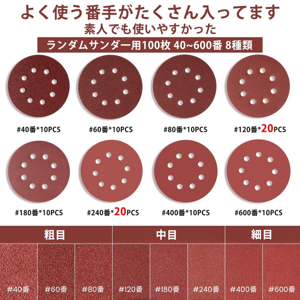 MORLARCO Random Sander Pack of Round Sanding for Electric for Metal and Automotive Maintenance Paper, 125mm, 40-600 Grit, 100, Magic-Type, 8-Hole,