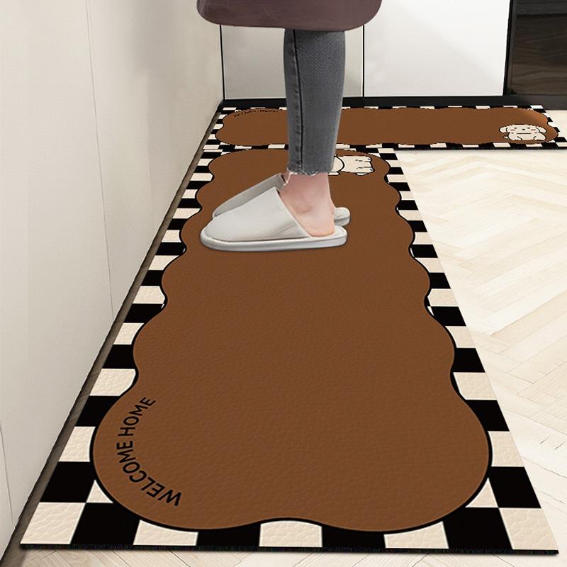 Kitchen Floor Mat Cute Style Cartoon Puppy Long Strip Decorative Carpet Non-slip Oil-proof Foot Mats Pvc Leather Waterproof Rug