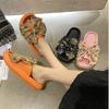 Damen Sommer Süße Große Schleife Sandalen und Hausschuhe Oberbekleidung Net Red Ins Tide Wild One-Word Drag Dickbesohlte Eva Hausschuhe