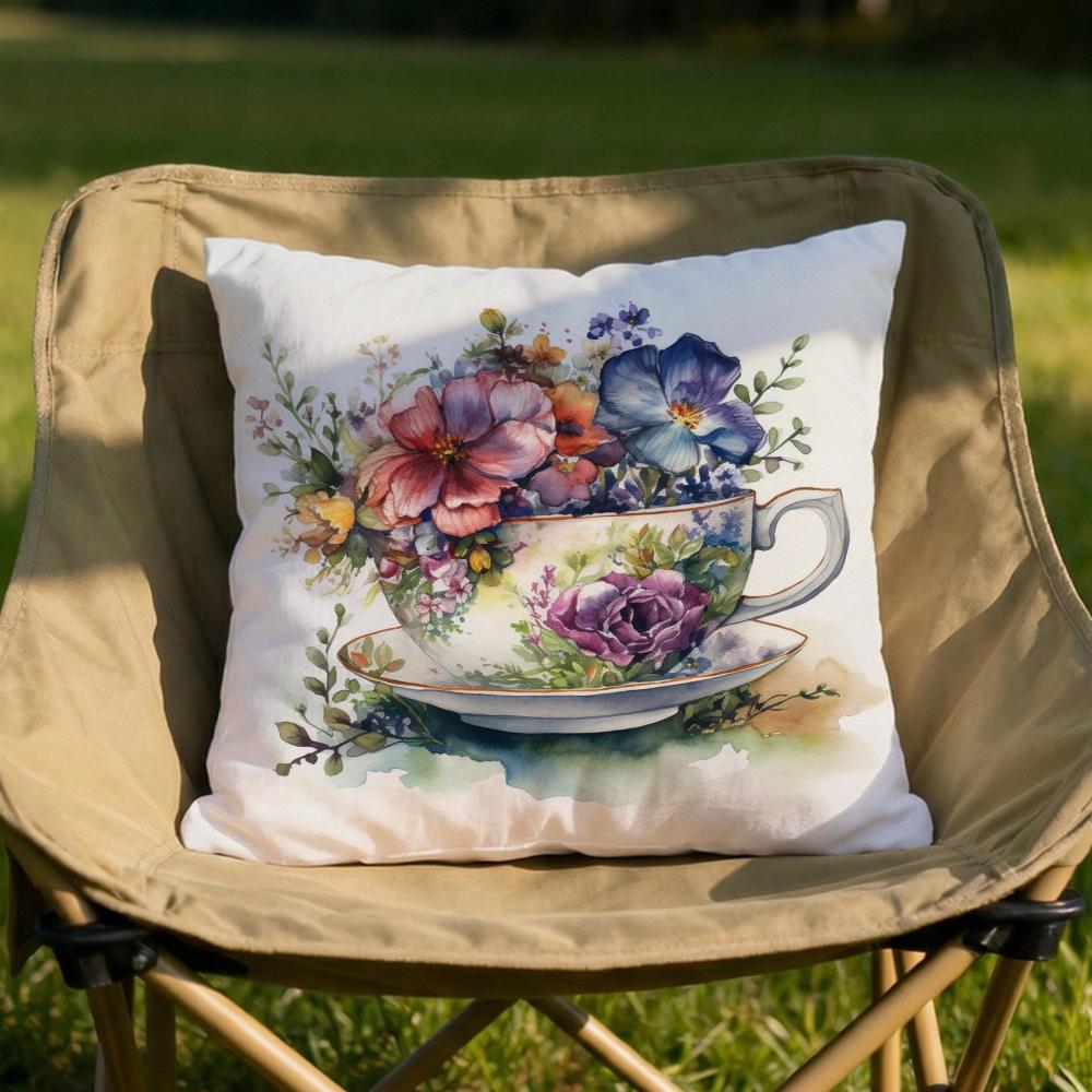 Painting Cup of Flowers Cushion Cover Soft Reversible  Durable Pillow Cover  MultiScene Use for Home  Car Daily Comfort