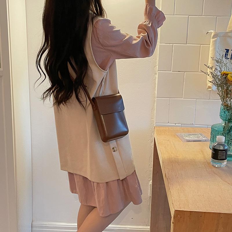 Trendy Vertical Mini Girl Small Square Bag Simple Cross-section Mobile Phone Bag Solid Color Pu Coin Wallet Small Bag Women