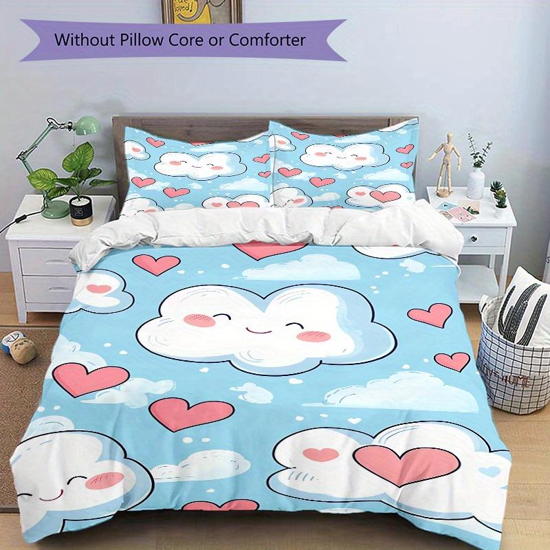 3pcs Clouds, Hearts Bedding Set, Ideal for Home Use, Suitable for Bedroom Decor (1*Duvet Cover + 1/2*Pillowcases, No Core) Yy250821217