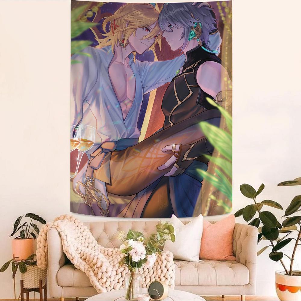 Genshin Impact Kaveh Alhaitham Anime Tapestry Hippie Flower Wall Carpets Dorm Decor Cheap Hippie Wall Hanging