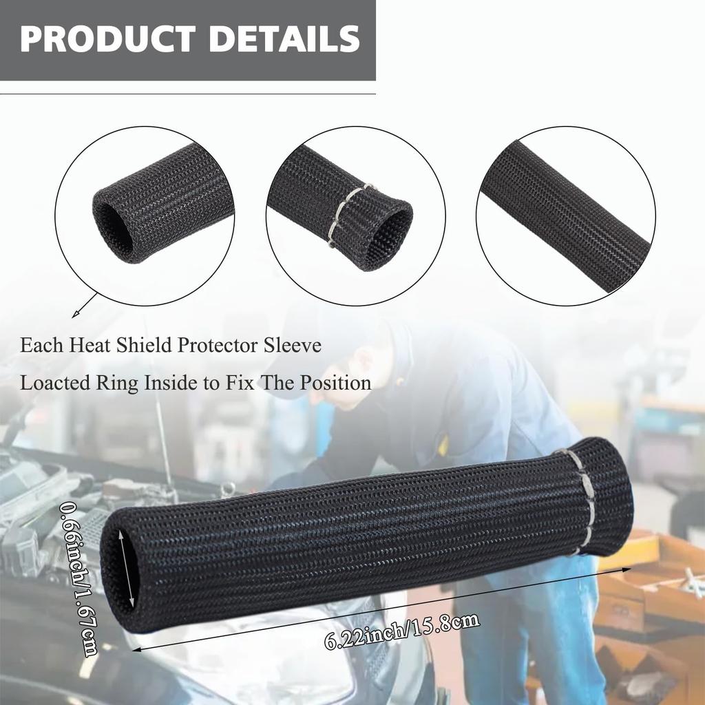 8Pcs 2500° Degree Spark Plug Wire Boots Heat Shield Protector Sleeve Cover Compatible With SBC BBC 350 454,6 Inch, Black