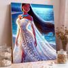 Dreamy Ocean Sparkling Princess Moana Pearl Painting White Tassel Dress Rhinestone Elements Pearl Inlaid Frameless Craft Painting