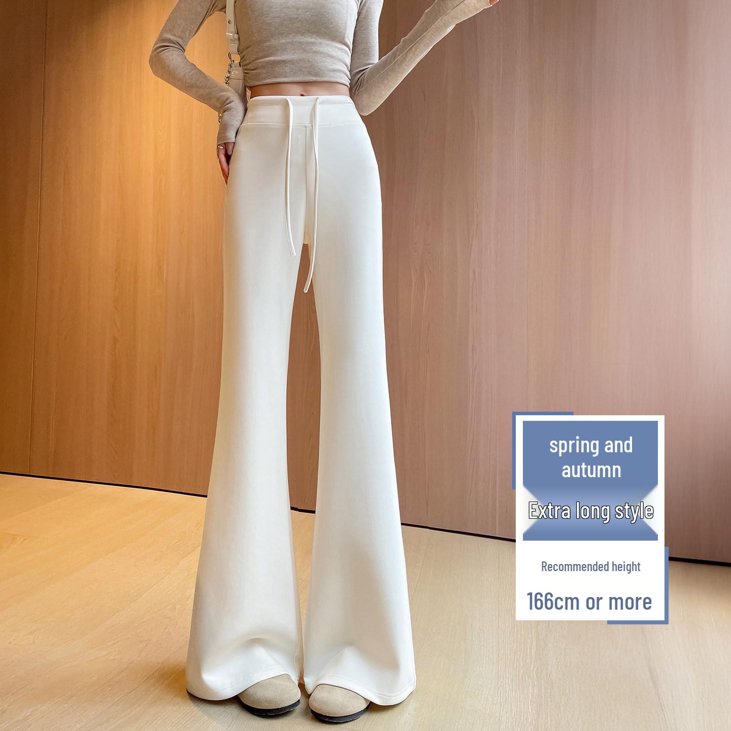 

2026 High-Waisted White Micro-Flare Wide-Leg Yoga Pants for Women - Spring/Autumn Slimming Casual Sweatpants Medium