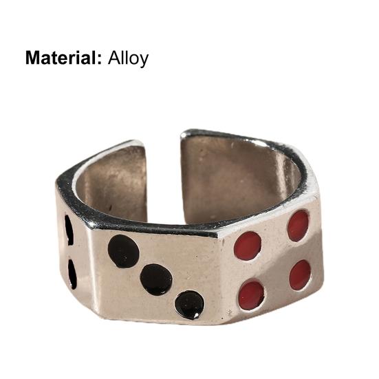 Adjustable Engraved Unisex Ring Alloy Silver Color Dice Opening Ring Jewelry Accessory