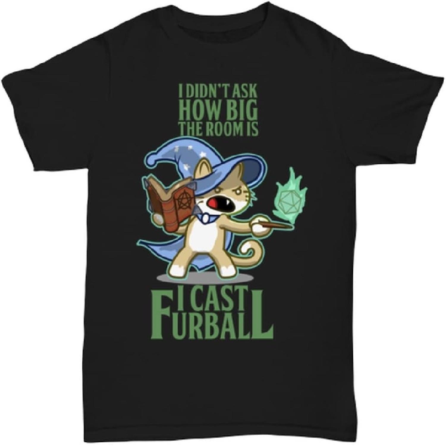 Рубашка DND. Кот-волшебник, я применяю комк шерсти Смешной мем. Подземелье Дракон, Фэнтези RPG, Настольные ролевые игры Футболка S чёрный