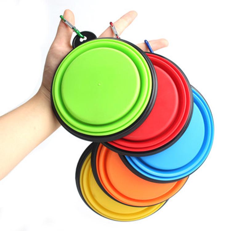 

Pet Travel Collapsible Bowl with Hook - Portable Silicone Dual-Use Water and Food Cup for Dogs Color Random