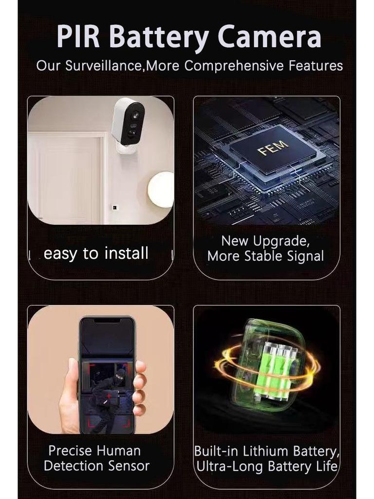 Wireless Outdoor Smart Surveillance Camera with Low Power Battery and Mobile Remote Monitoring
