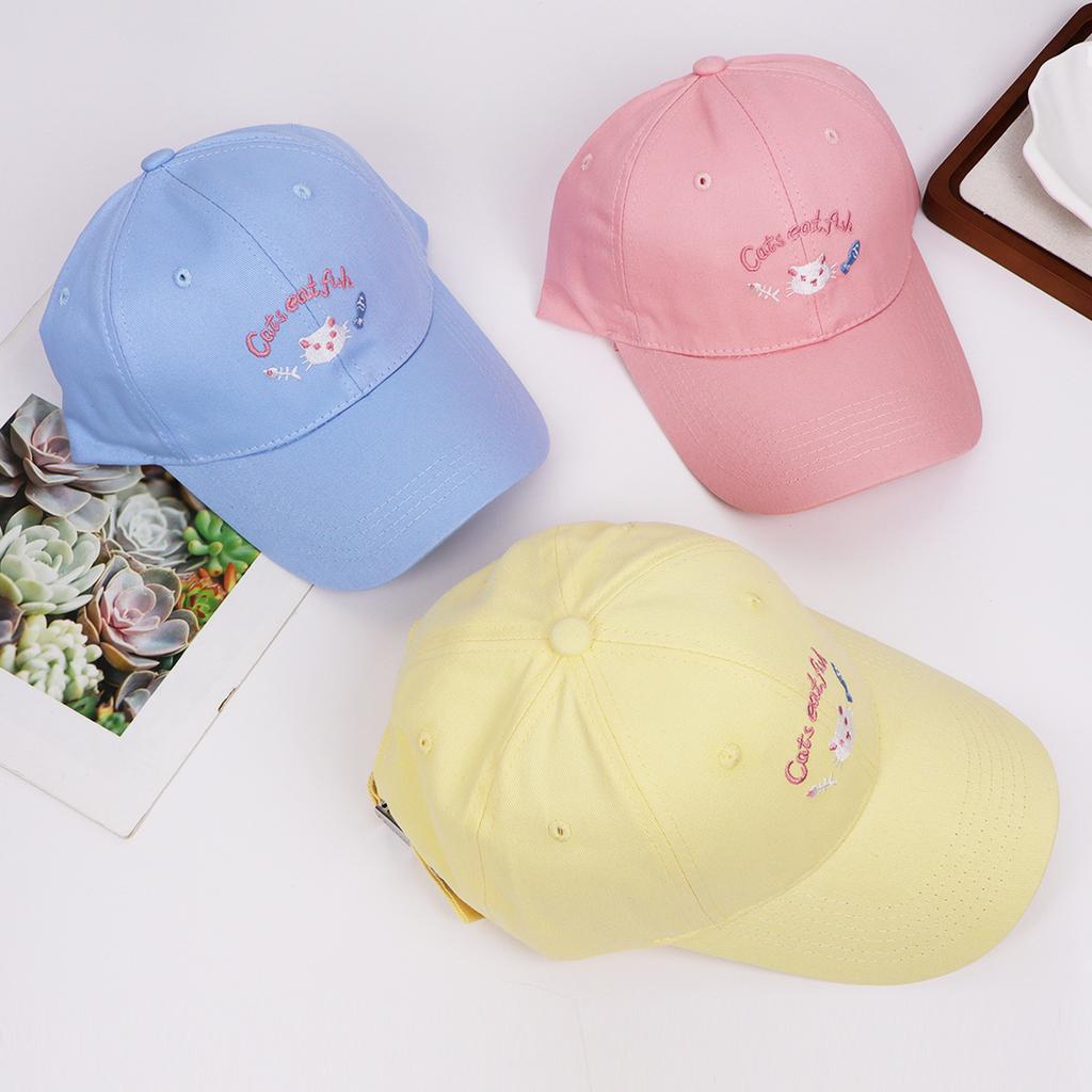 Cute kitten embroidered yellow baseball cap female spring summer soft top versatile baseball cap wide brim show face small hat