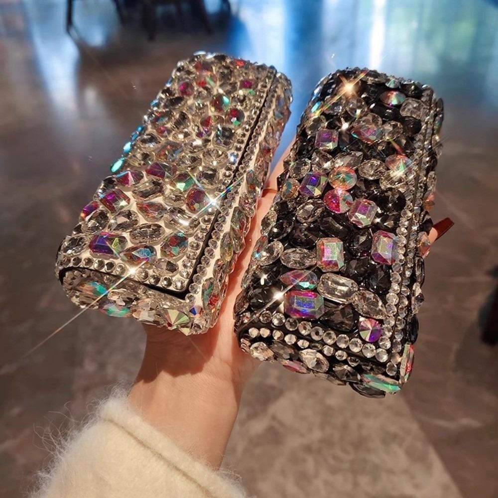 Portable Rhinestone-inlay Glasses Case Shiny Sunglasses Protective Case School