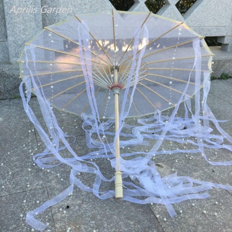 LED Chinese Japan Yarn Oiled Paper Silk Cloth Umbrella Costume Ancient Princess Umbrella Drama White Craft Umbrella Cosplay