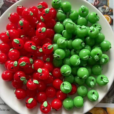 Red & Green Apple Resin Keychain: 3D Fruit Simulation DIY Handmade Jewelry Accessory
