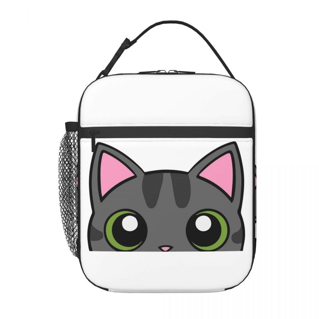 Cute Tabby Cat Face Insulated Lunch Bag for Women Kids Portable Food Boxes Thermal Lunch Box Tote