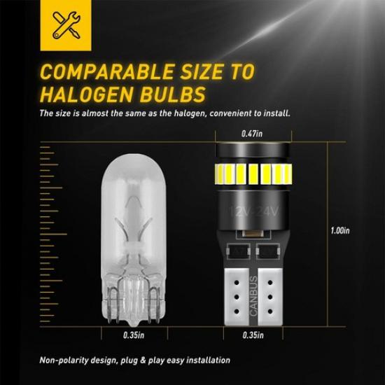 AUXITO T10 2X LED Wedge Interior Super Light 6000K White Bright 194 2825 12-24V