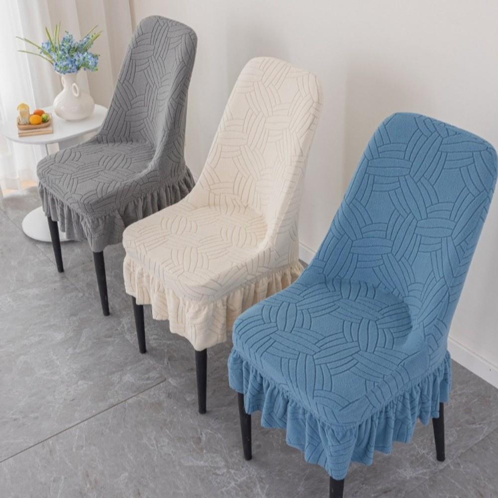 Elastic Chair Covers Wear-Resistant Solid Color Dining Chair Covers Skirt Hem Design Thickened Chair Seat Slipcovers Dining Room