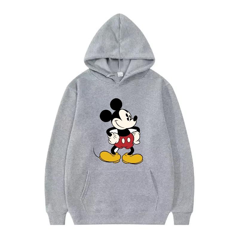 Disney Mickey Mouse Pattern Woman Fleece Sporty Loose Grey Winter Tops Clothing Pullovers Ladies Cheap Hoodies Men Sweatshirts