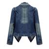 Frauen Loch Tasche Taste Denim Jacke Patchwork Drehen-unten Kragen Femme Jeans Mantel Herbst Winter Mode Outwear
