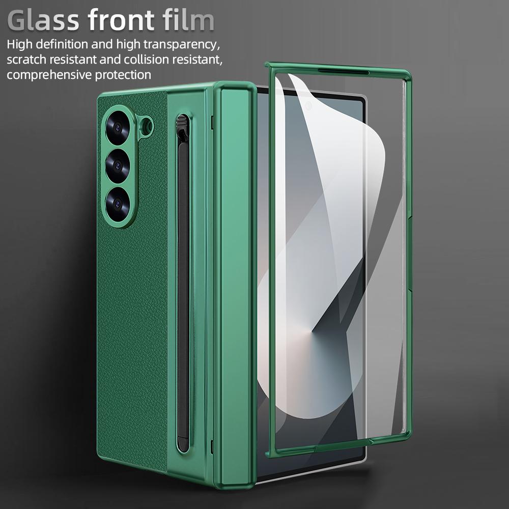 Electroplated Hinge Phone Case For Samsung Galaxy Z Fold 6 5 4 5G Fold6 Screen Glass Stylus All Inclusive Pen Slot Holder Cover