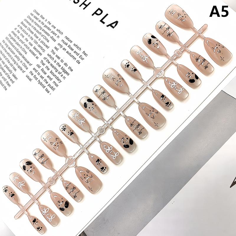 30Pcs Short Square False Nails Cat Paw Petal Design Wearable Fake Nails Simple Artificial Press On Nails Tips Art Decoration