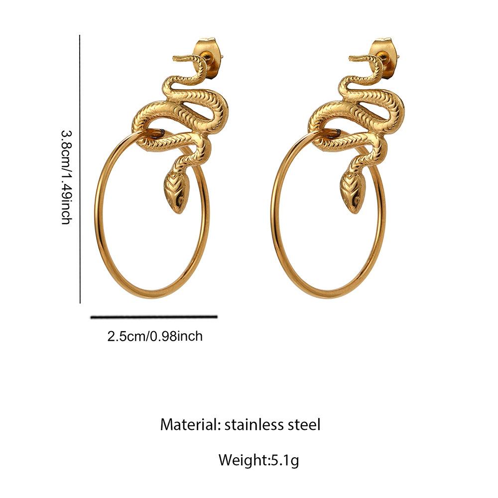 Hip Hop Rock Snake Dangle Earrings Women Stainless Steel Big Hoop Exaggerated Drop Earrings Trendy Non-Fade Daily Party Jewelry
