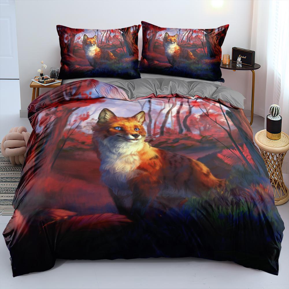 Animal Fox Bedding Set King Queen Size 3D Lovely Orange Fennec Fox Duvet Cover For Kids Teens Adults Bedroom Decor Quilt Cover