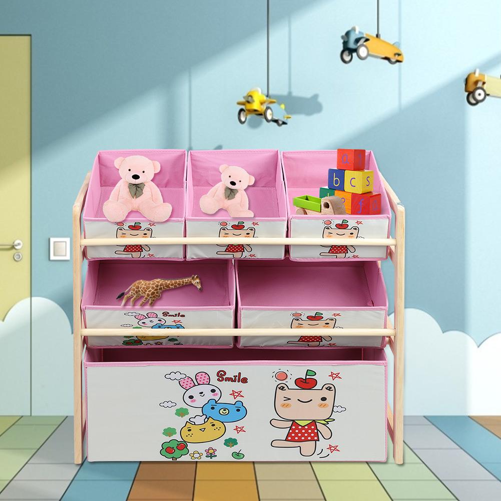 Lovely Pink Cartoon Children Kids Storage Box Wooden Toy Storage Shelf