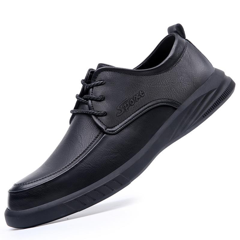 

2025 новая осенняя мужская обувь дышащая кожа деловой тренд повседневные кожаные туфли мужские корейская версия одинарные туфли дышащие и удобные 38 чёрный