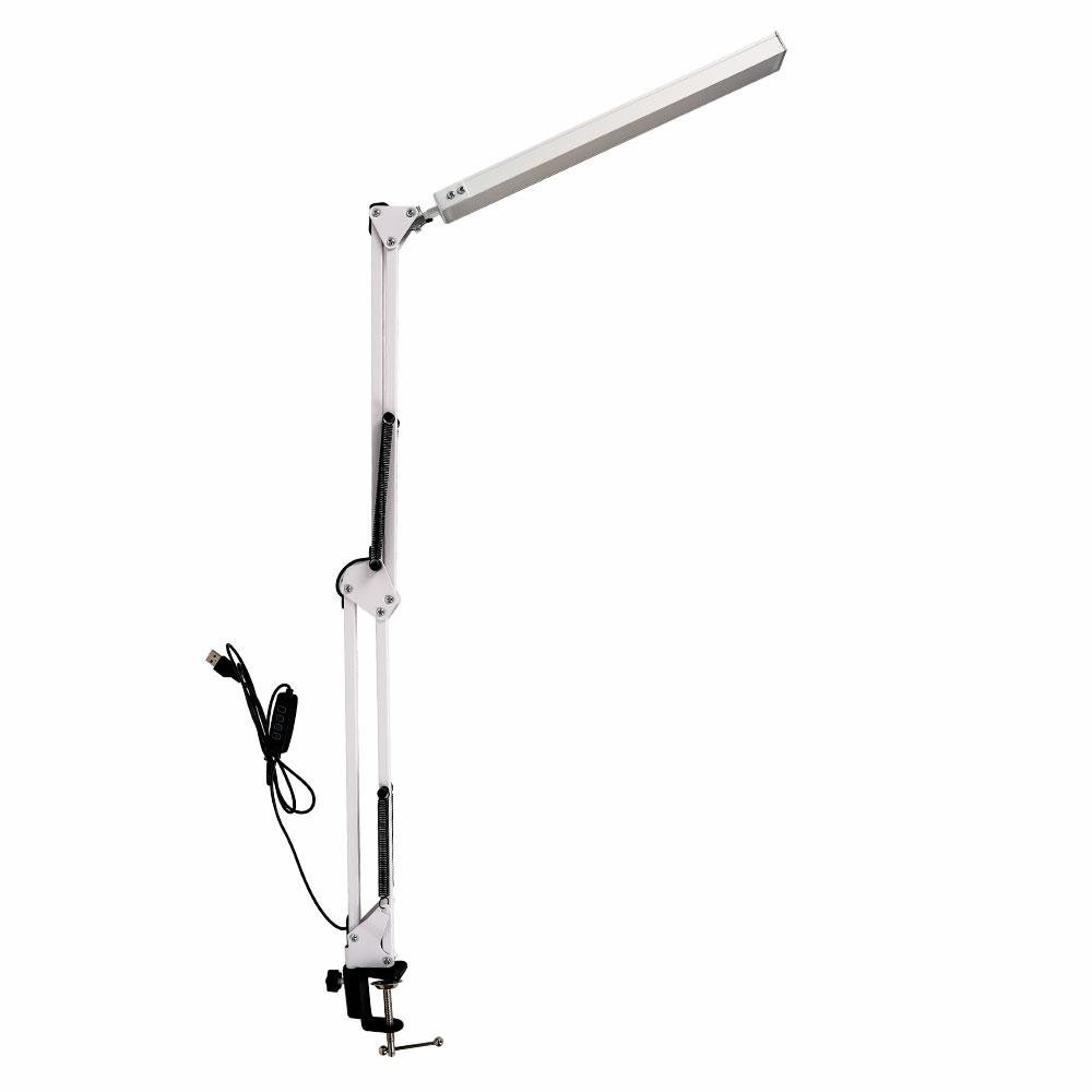 LED skládací kovová stolní lampa Klip na světelnou svorku Stmívací stolní lampa s dlouhým ramenem 3 barvy nastavitelné pro počítače v obývacím pokoji