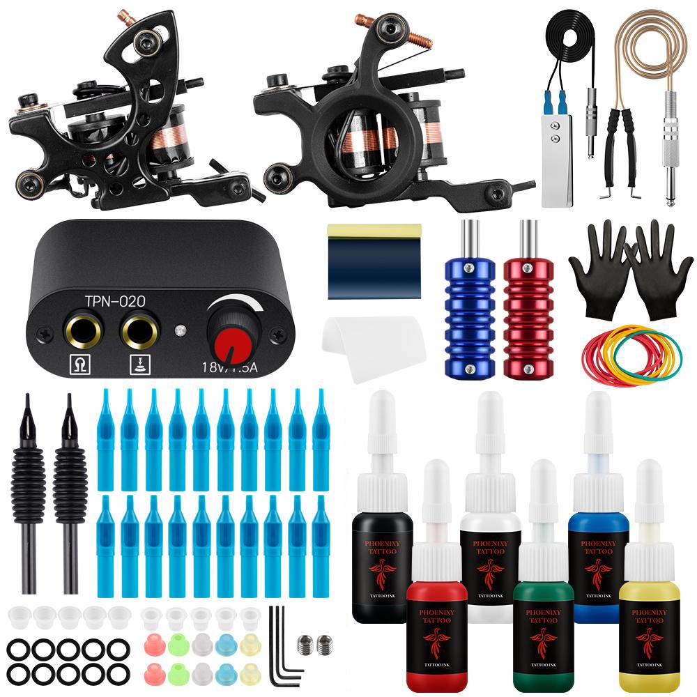 

PHOENIXY, 20 цветов, чернила, аксессуары для татуировки, набор тату-наборов для самообучения, комплекты тату-машин, источник питания для пистолета-машины