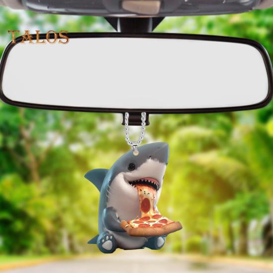 Žralok Jí Pizzu Akrylový Přívěsek Klíčenka Závěsná Ozdoba na Zpětné Zrcátko Kreslený Žralok Dekorace Vnitřní Doplňky do Auta