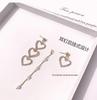 Korean Chic Asymmetrical Pearl & Tassel Earrings with Peach Heart Clip