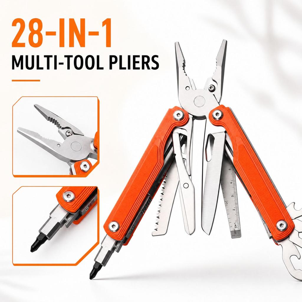 Folding Multitool with Handle, Multifunctional Pliers and Scissors for Outdoor and
