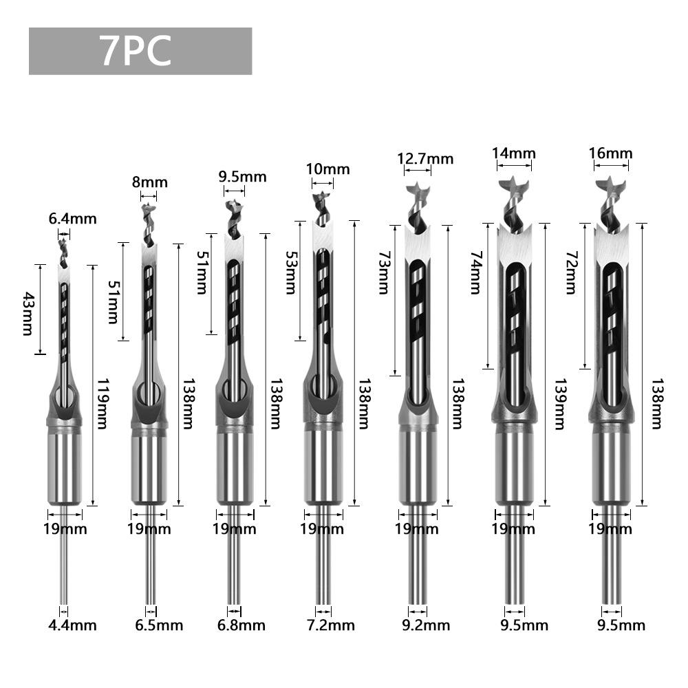 6.4/8/9.5/10/12.7/14/16mm HSS Square Hole Drill Bit Mortising Chisels Woodworking Tool