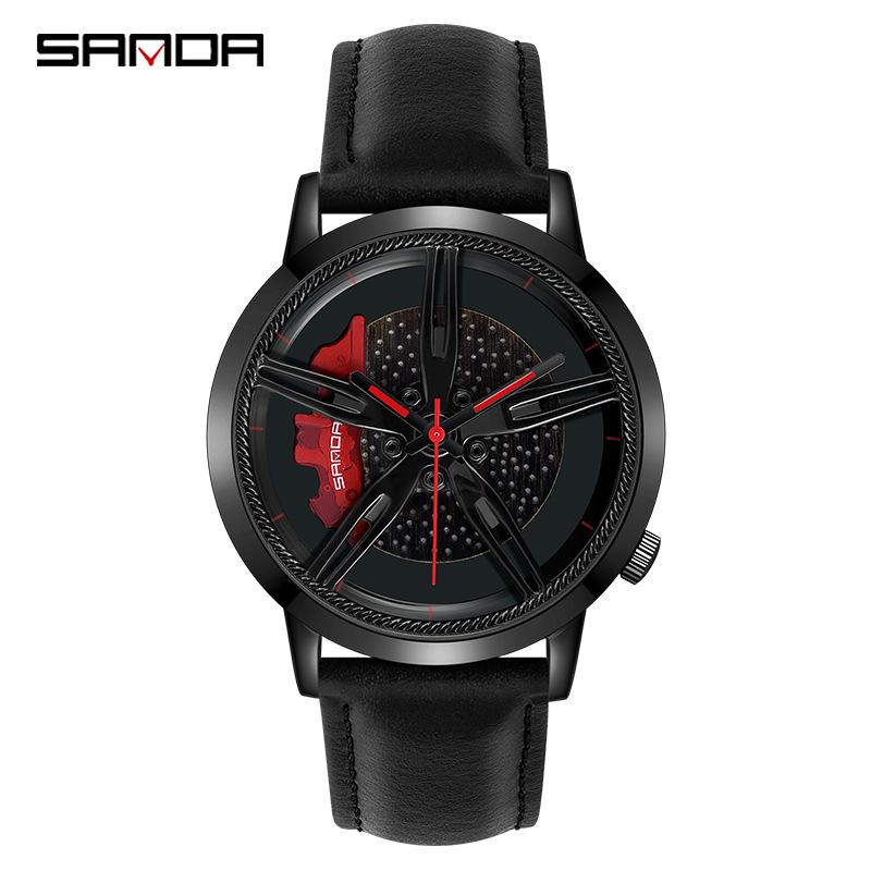 SANDA Modetrend Hohlzifferblatt Herrenuhr Schüler Auto Rad Wasserdicht Konzept Kreative Uhr