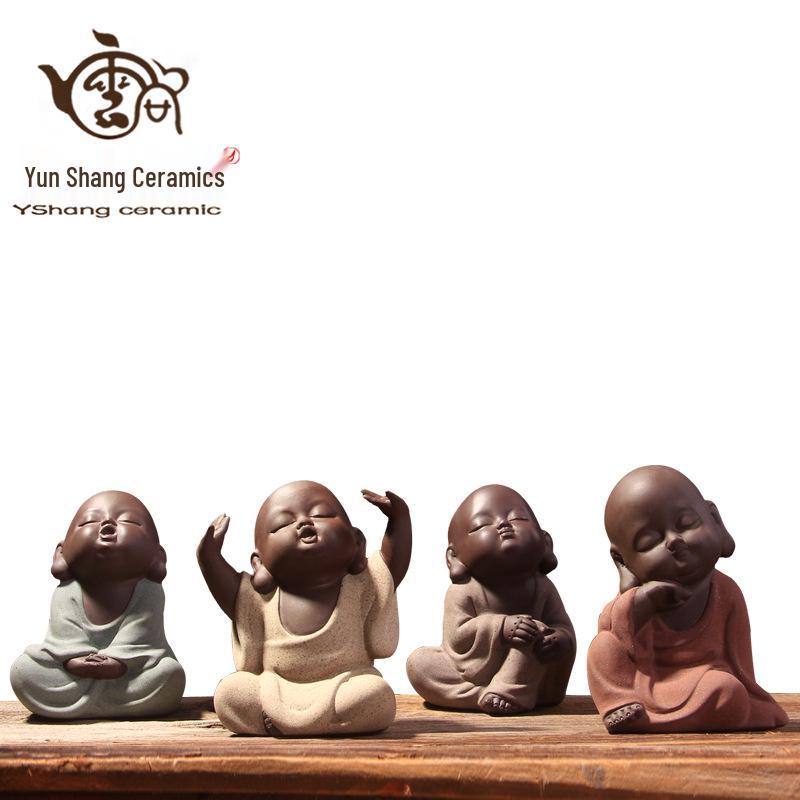 Colorful Zisha Little Monk Buddha Tea Pet - Handmade Decorative Tea Set Accessory