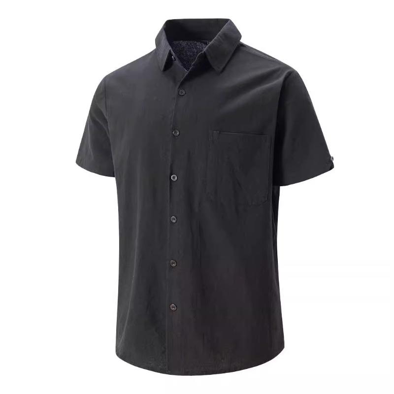 

Мужская свободная толстовка из хлопка и льна, пляжная молодежная мужская рубашка с коротким рукавом XXXL чёрный