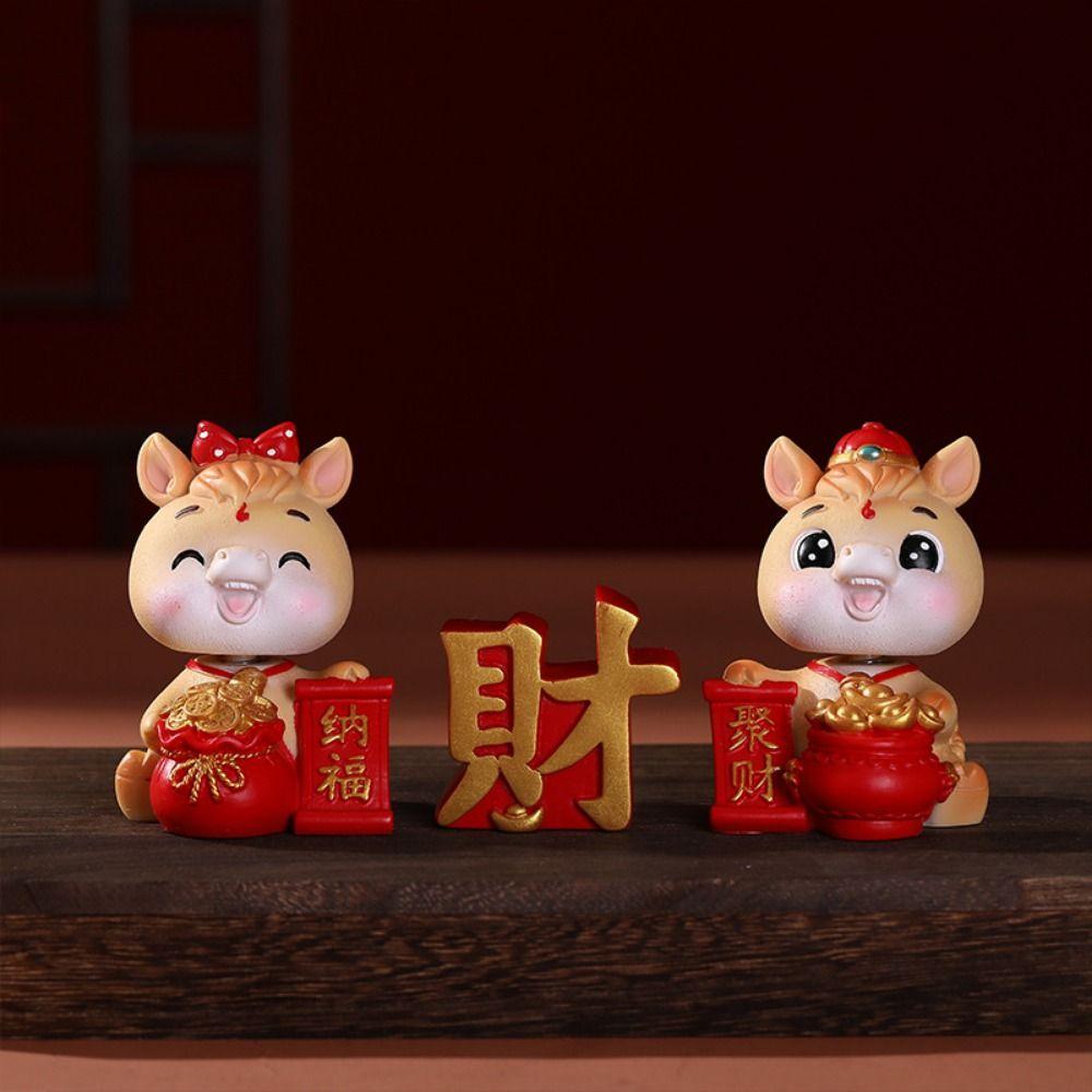Resin Head-shaking Horse Figurine Cartoon Horse Wealth Lucky Charm Creative Desktop Ornament  Gift