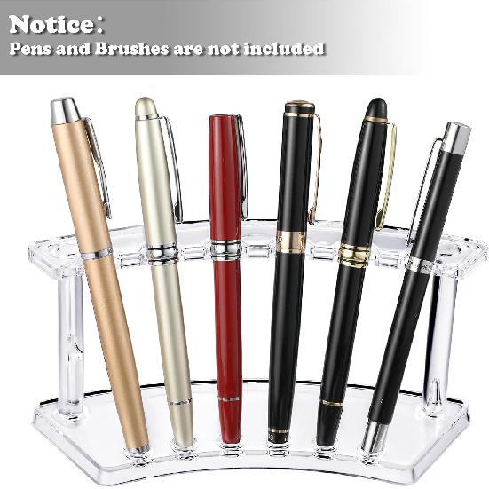 Tinlade 2 Pieces Plastic Pen Holder Stand Display Rack 6-Slot Pen Makeup Brush Rack Organizer Eyebrow Stand for School Office Home Store(Clear)