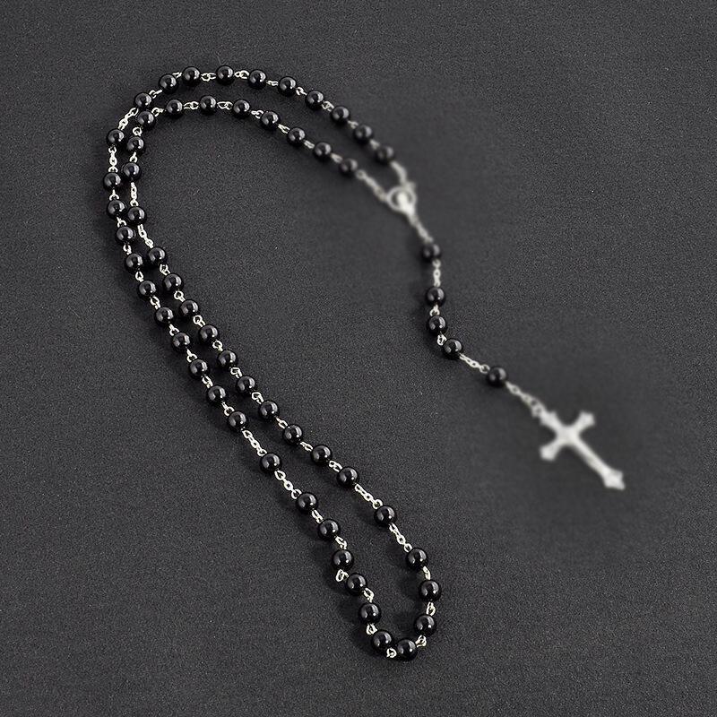 Collana Rosario a forma di Croce con Perle, Stile Europeo, Fatta a Mano, Catena per Maglione, Unisex