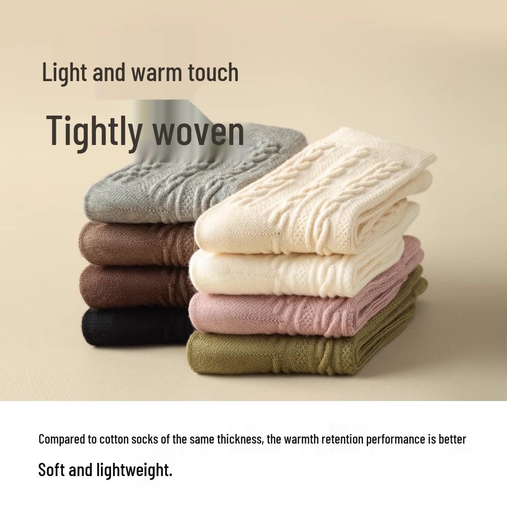 Women's Autumn/Winter Thick Wool Cable Knit Cotton Socks - Sweat-Absorbent, Odor-Resistant, Maternity-Friendly