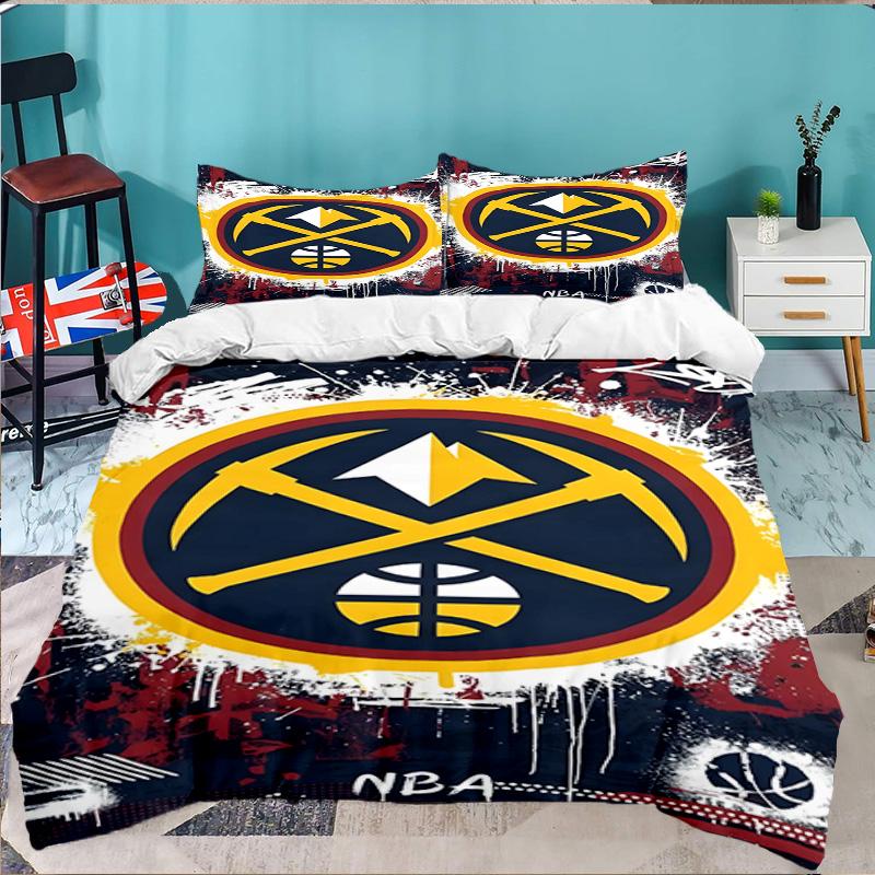 Denver Basketball Team 3pcs Bedding Set,Including 1pc Duvet Cover And 2pcs Pillowcases Perfect Gift for Christmas,Ideal for Bedroom, Dormitory