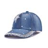 Fashion Shiny Denim Baseball Cap Y2K Adjustable Hip Hop Snapback Rhinestone Star Peaked Hat Women