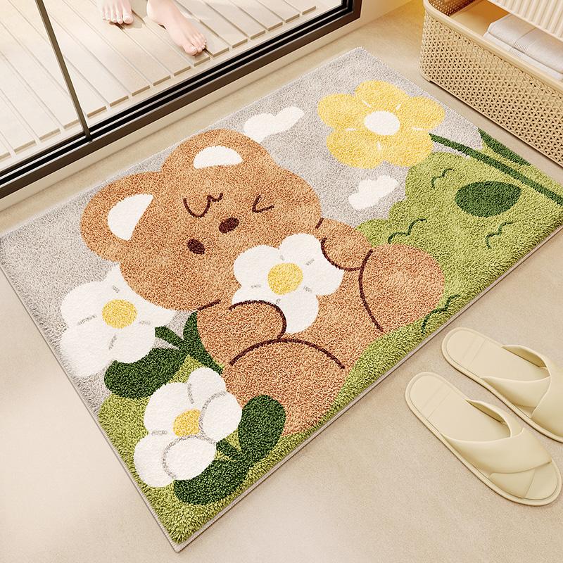 Bathroom Mat Cartoon Imitation Cashmere Water Absorbing Quick Drying Bathroom Anti Slip Carpet Dirt Resistant Toilet Door Mat