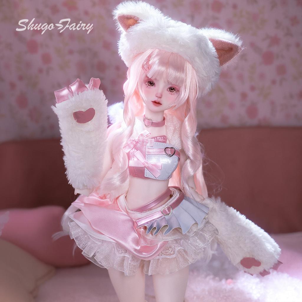 Fuka 1/4 Ball Jointed Doll Sweet Pink Kitten Shuga Fairy Full Set Handmade Collectible Resin Figure Art Photography