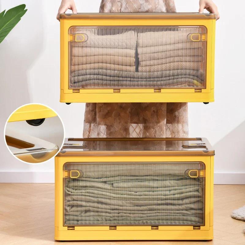 Foldable Plastic Storage Box Stackable Dormitory Fully Open Large Capacity Storage Box Thickened Toy Sundries Organizer Boxes