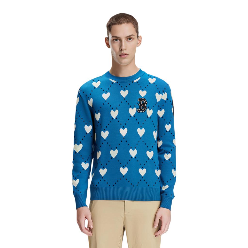 MLB Boston Red Sox Heart Jacquard Letter Embroidered Loose Pullover Sweater Unisex sweater Blue 3AKPH0131-43BLS