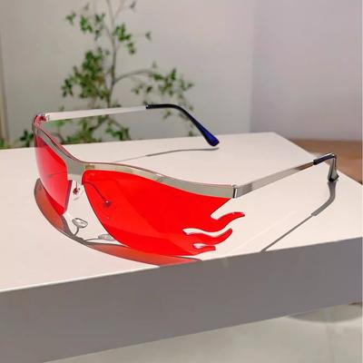 Trendige Süße Coole Sonnenbrillen Personalisierte Retro Flammen Randlose Getrimmte Sonnenbrillen