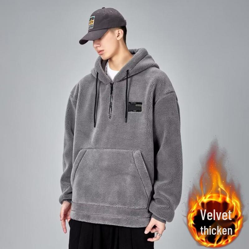 Men's Fleece Hooded Sweatshirt: Autumn/Winter Thickened Loose Fit Jacket